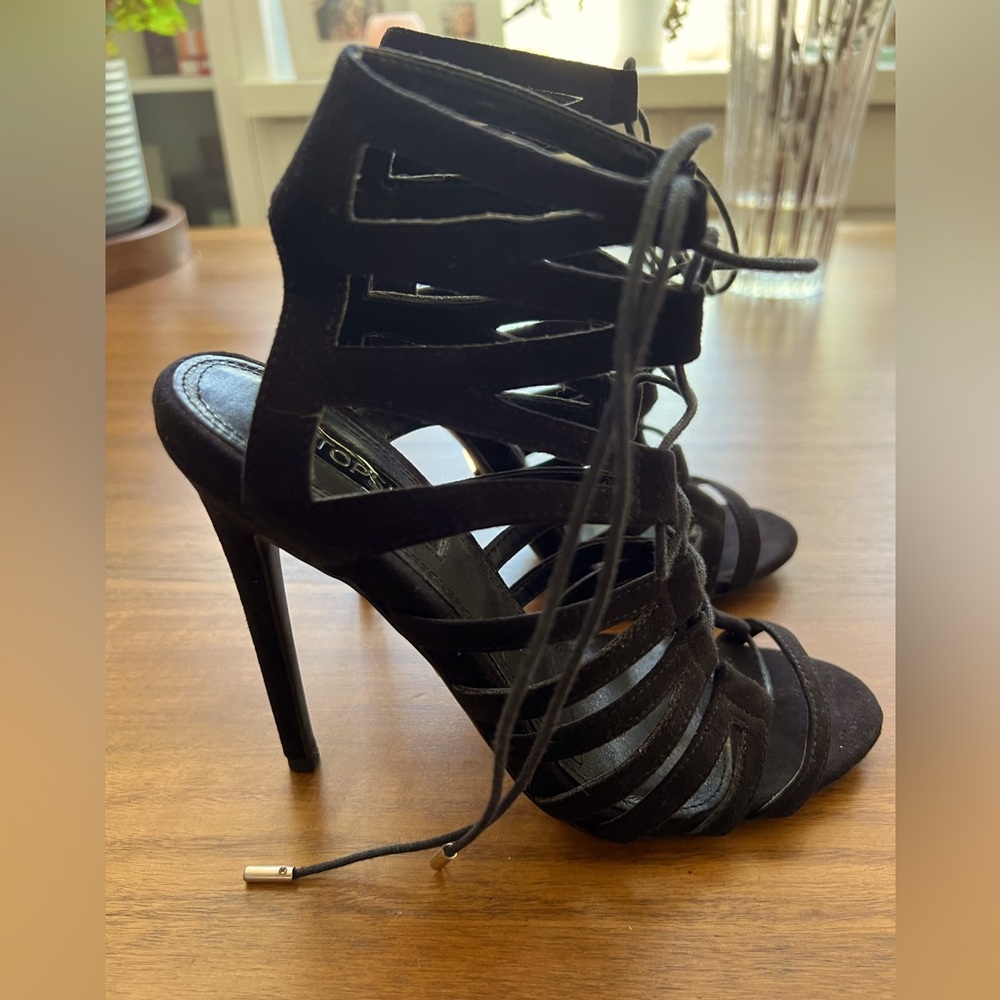 Top Shop Black Suede Gladiator Heels size 6